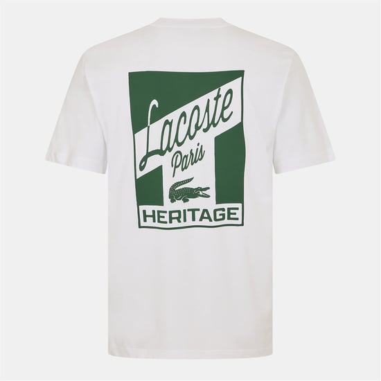 Men's Lacoste Lettering Graphic Crew Neck Short Sleeve T-Shirt in White 001 - Image 1