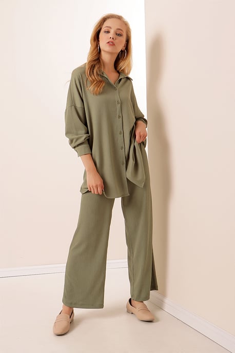 Gestructureerde Lange Mouwen Gebreide Blouse & Broek Gebreide Set - Image 2