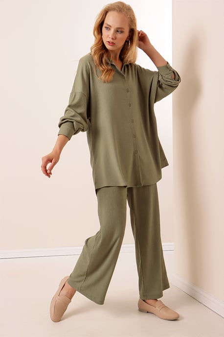 Gestructureerde Lange Mouwen Gebreide Blouse & Broek Gebreide Set - Image 3