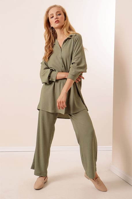 Gestructureerde Lange Mouwen Gebreide Blouse & Broek Gebreide Set - Image 4