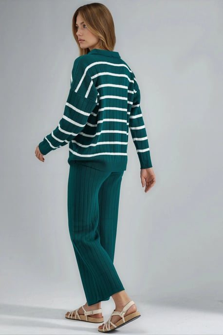 Randig stickad set med polo-krage - Image 3