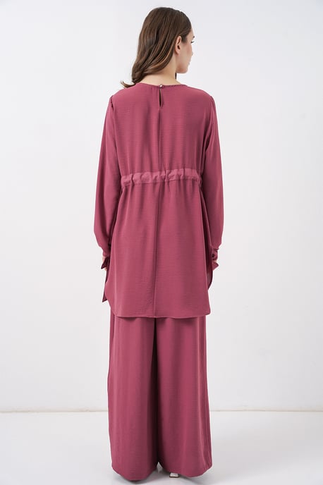 Crew Neck Tie Detail Tuniek en Brede Pantalon Set - Image 5