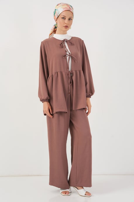 Crew Neck Lange Tuniek en Wijdere Broek Set - Image 1