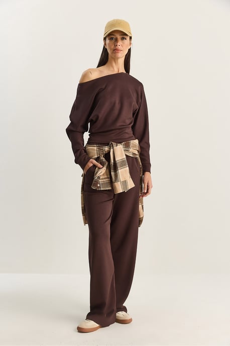 Asymmetrische Kraag Gebreide Hoge Taille Twee-delige Set - Image 4