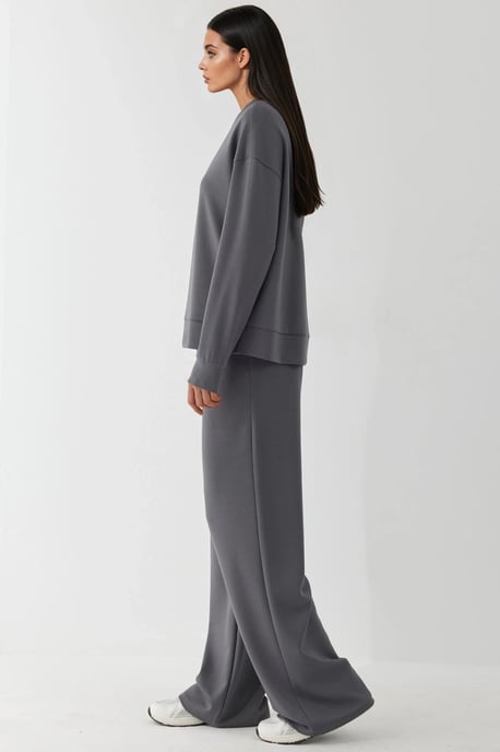 Modal Touch Basic Sweatshirt & Wide Leg Pants Two-Piece Coord Set - Image 2