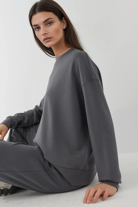 Modal Touch Basic Sweatshirt & Wide Leg Pants Two-Piece Coord Set - Image 3