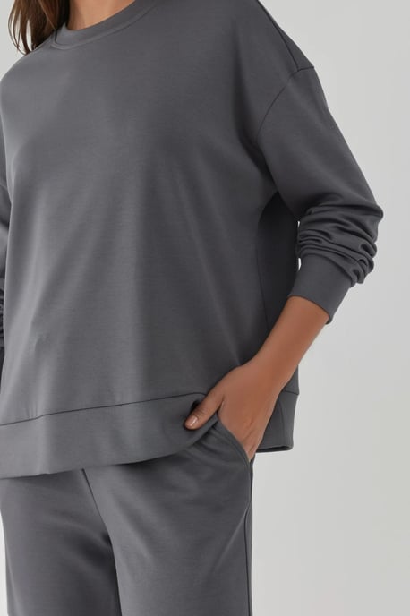 Modal Touch Basic Sweatshirt & Wide Leg Pants Two-Piece Coord Set - Image 5