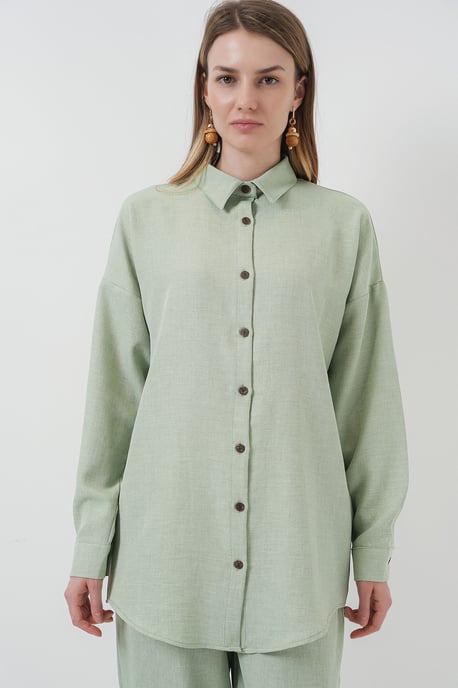 Linnenmix Lange Mouwen Shirt en Broek Set - Image 2