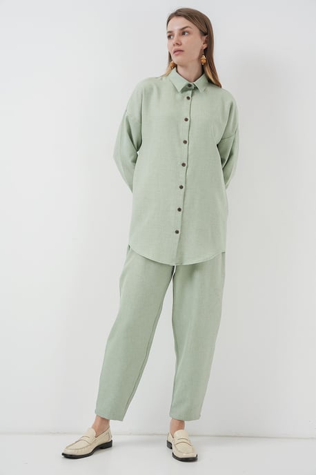 Linnenmix Lange Mouwen Shirt en Broek Set - Image 3