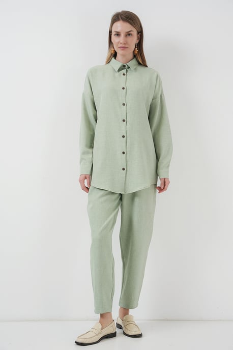 Linnenmix Lange Mouwen Shirt en Broek Set - Image 4