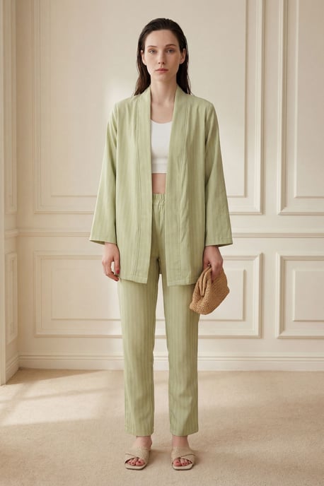 Gestreept Twee-Delig Co-Ord Set met Open Kraag - Image 1