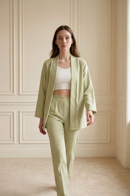 Gestreept Twee-Delig Co-Ord Set met Open Kraag - Image 3