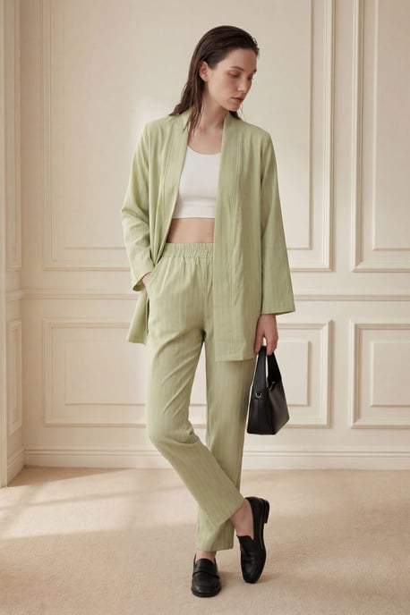Gestreept Twee-Delig Co-Ord Set met Open Kraag - Image 4