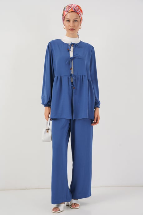 Ronde Hals Lange Tuniek en Wijde Pantalon Set - Image 1