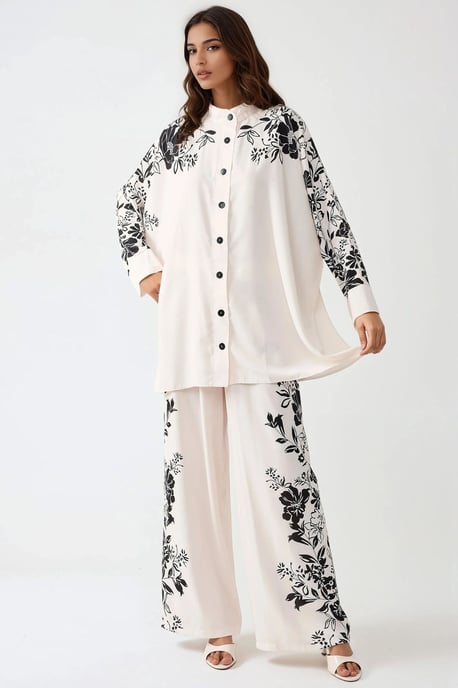 Geprinte Oversized Twee-delen Set met Ronde Hals en Knopdetails - Image 2