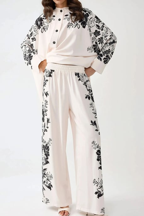 Geprinte Oversized Twee-delen Set met Ronde Hals en Knopdetails - Image 4