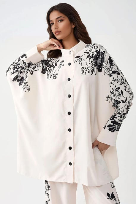 Geprinte Oversized Twee-delen Set met Ronde Hals en Knopdetails - Image 5