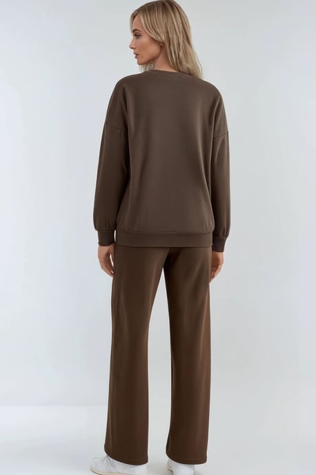 Broderad crew neck sweatshirts och rak benbyxor tvådelat set - Image 3