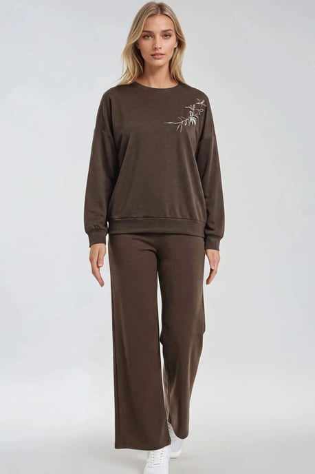 Broderad crew neck sweatshirts och rak benbyxor tvådelat set - Image 4
