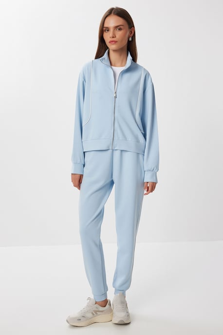 Contrast Binding Gedetailleerde Rits Sweater & Jogger Twee-Delige Set - Image 2