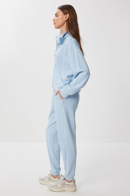 Contrast Binding Gedetailleerde Rits Sweater & Jogger Twee-Delige Set - Image 3