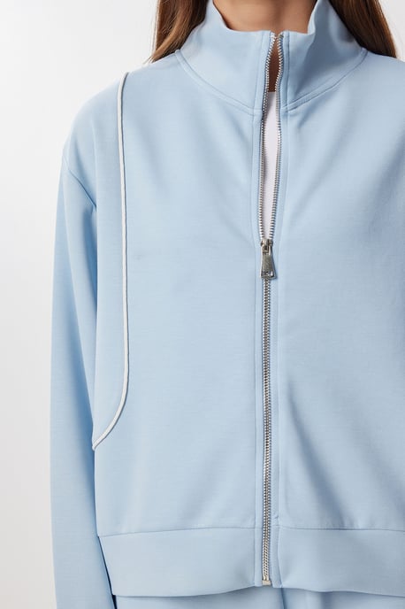 Contrast Binding Gedetailleerde Rits Sweater & Jogger Twee-Delige Set - Image 4