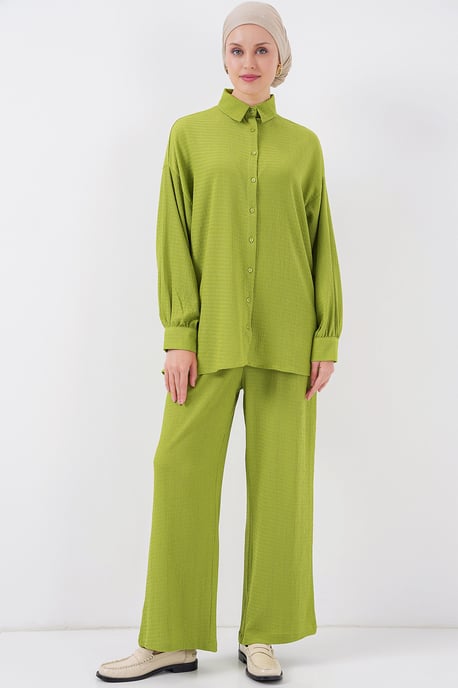 Geweven Tricot Co-Ord Set met Kraag - Image 3