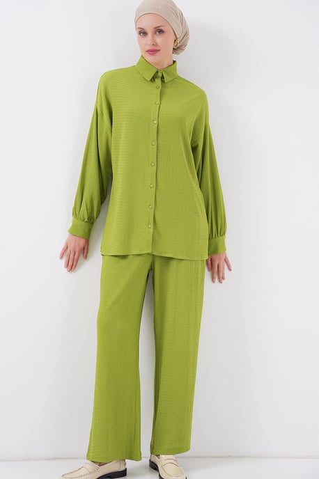 Geweven Tricot Co-Ord Set met Kraag - Image 4