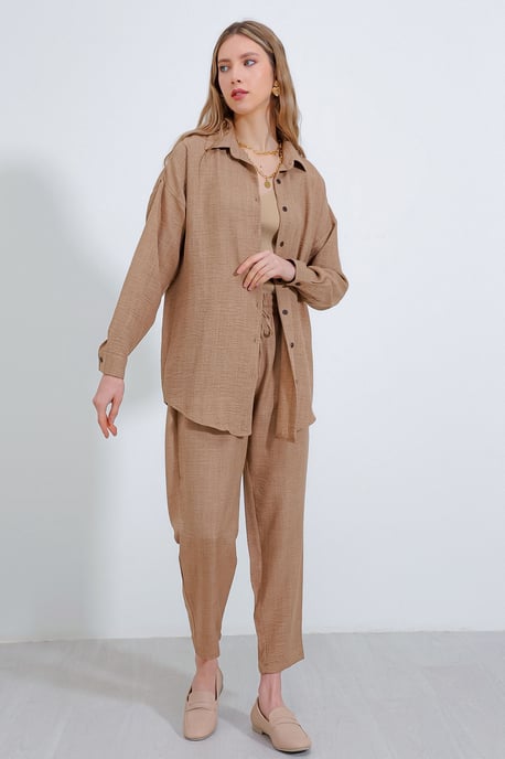 Linnenmix Lange Mouwen Shirt en Broek Set - Image 1