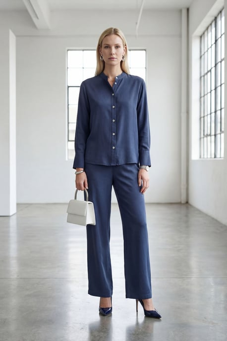 Mandarin Collar Button-Up Two-Piece Set - Image 1