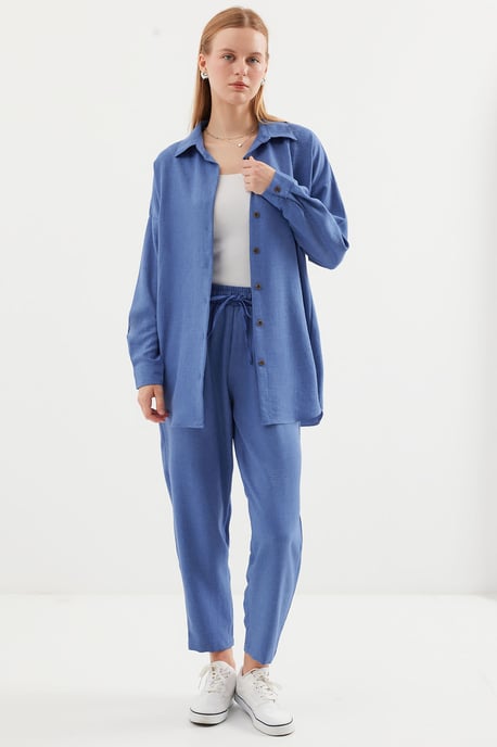 Linnenmix Lange Mouwen Shirt en Broek Set - Image 1