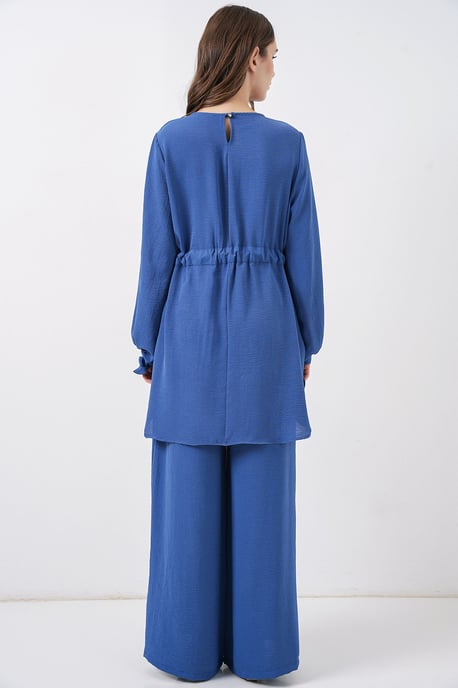 Crew Neck Tie Detail Tuniek en Wijde Pantalon Set - Image 6