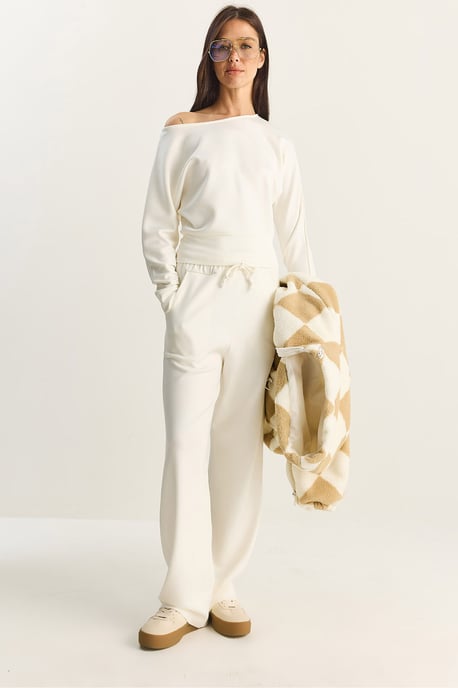 Asymmetrische Kraag Gebreide Hoge Taille Twee-Rdeel Set - Image 4