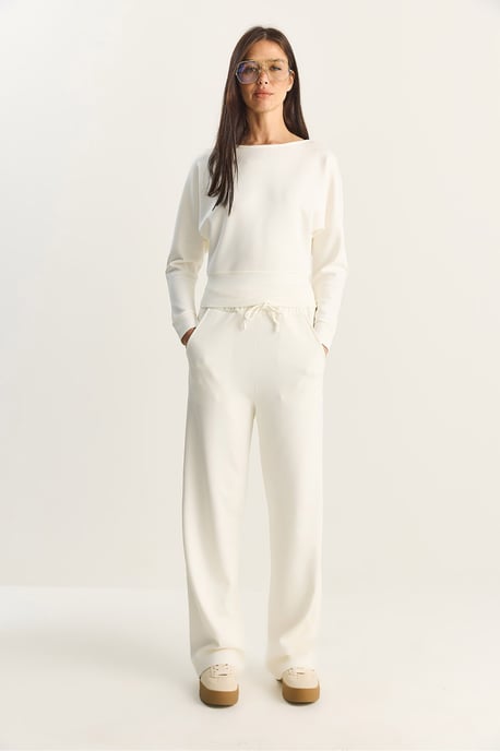 Asymmetrische Kraag Gebreide Hoge Taille Twee-Rdeel Set - Image 5