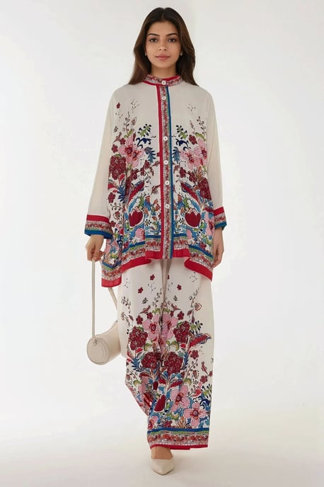 Printed High Waist Kimono-Pants Co-ord Set - Image 1