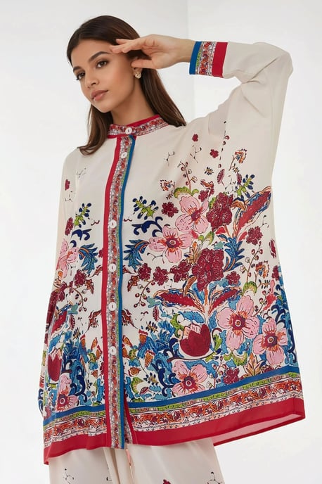 Geprinte Hoge Taille Kimono-Broek Co-ord Set - Image 2