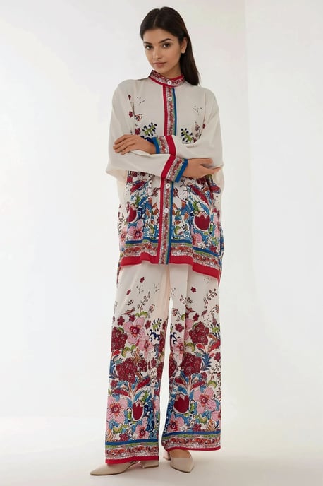 Geprinte Hoge Taille Kimono-Broek Co-ord Set - Image 3