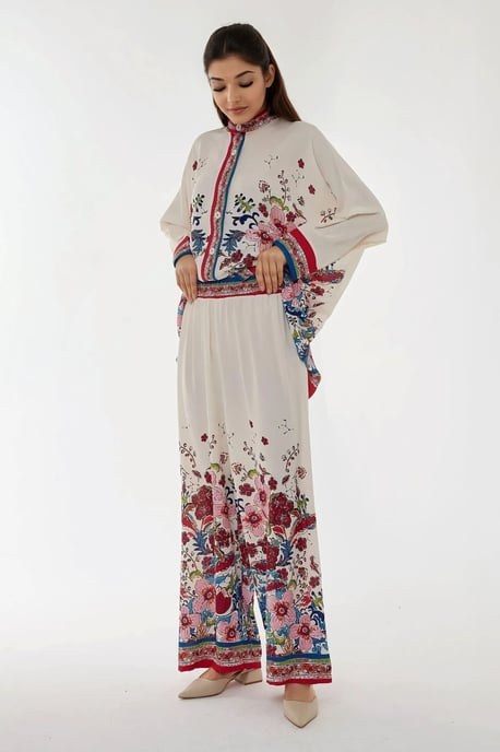 Geprinte Hoge Taille Kimono-Broek Co-ord Set - Image 4