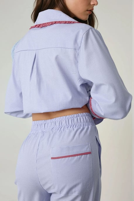 Hemdkragen Katoenen Geruite Pyjama Set - Image 4