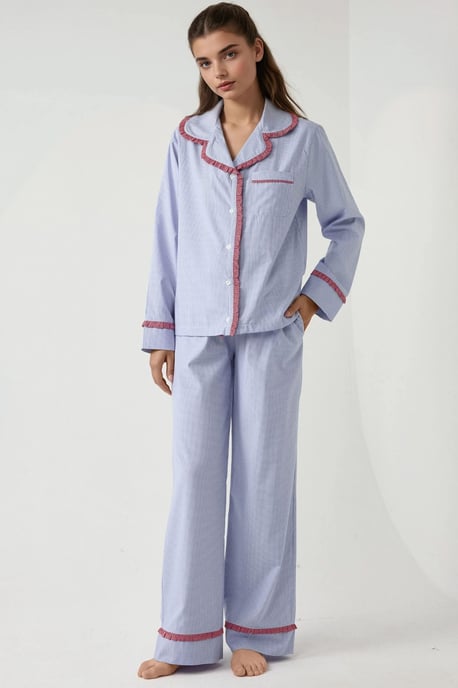 Hemdkragen Katoenen Geruite Pyjama Set - Image 5