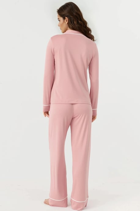 Relaxed Fit Long Sleeve Extra Soft Touch Pajama Set with Shirt Collar - Image 5