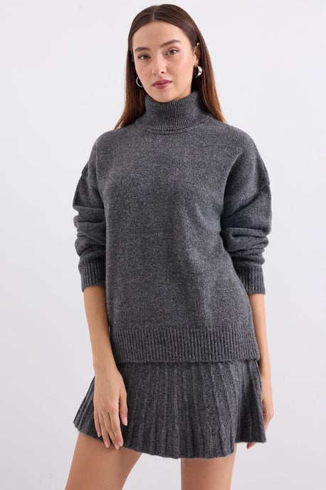 Textured Oversized Turtleneck Knit Co-Ord Set - Image 1