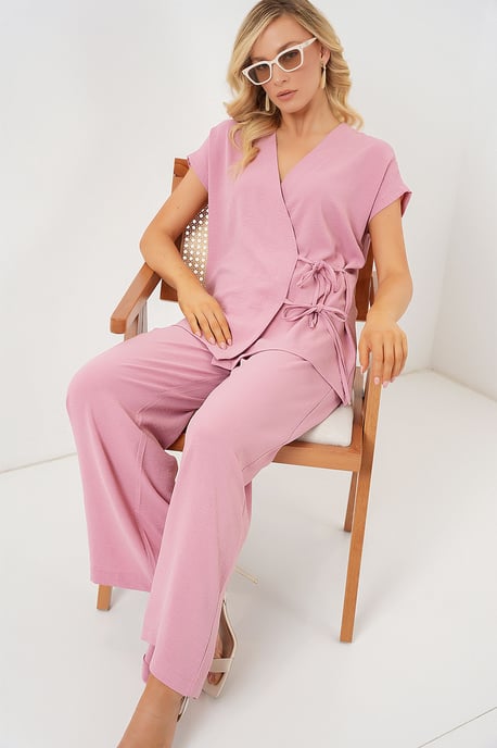 V-hals Textuur Twee-Stuks Co-ord Set - Image 2