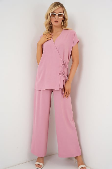 V-hals Textuur Twee-Stuks Co-ord Set - Image 4