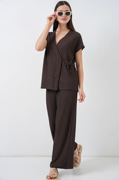 Gestructureerde V-hals Met Strikdetail Twee-delig Co-ord Set - Image 6