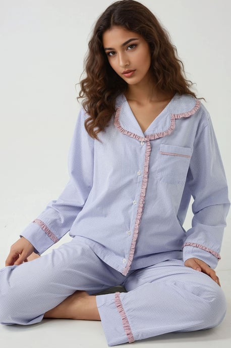 Overhemdkraag Katoenen Geruite Pyjama Set - Image 2