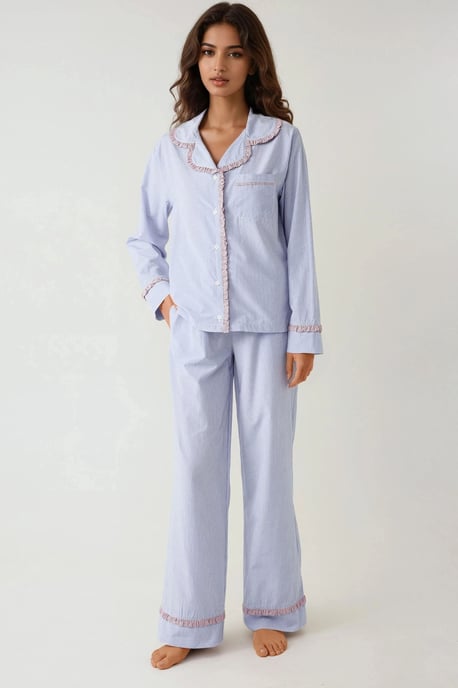 Overhemdkraag Katoenen Geruite Pyjama Set - Image 6