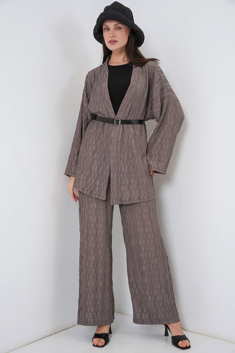 Gestructureerde Kimono Broekset met Sjaalkraag - Image 1