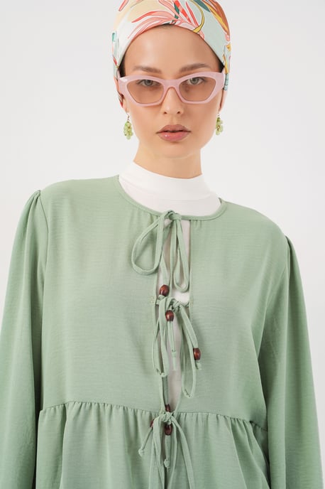 Crew Neck Lång Tunika och Vida Byxor Set - Image 2