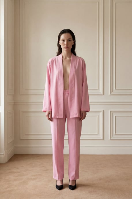 Gestreept Twee-Delig Co-Ord Set met Open Kraag - Image 1